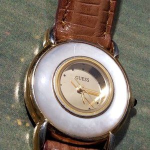 Genuine Guess Watch Retro Mother of Pearl Face Rim Women Watches Working